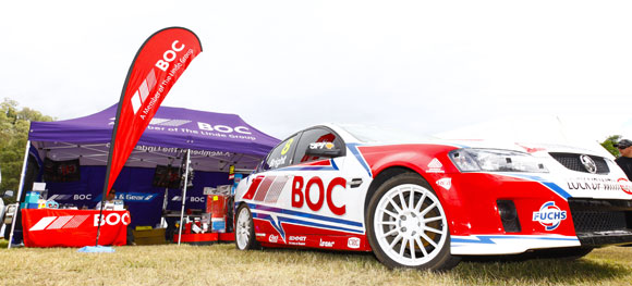 BOC replica V8 Supercar in front of tent